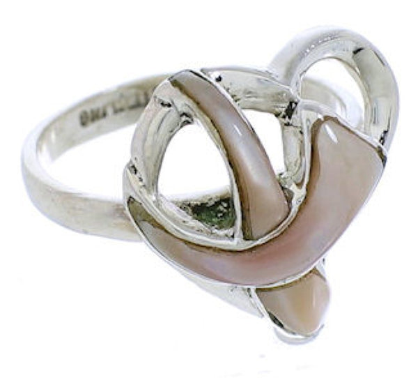 Authentic Silver And Pink Shell Ribbon Heart Ring Size 5-1/4 UX33146